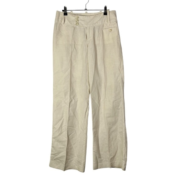 Banana Republic Beige & Cream Y2K Stripe Linen Wide Leg Trouser Pants 4 - Picture 1 of 5
